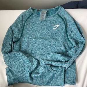 Blue/Green Gymshark Seamless Long Sleeve Crop Top